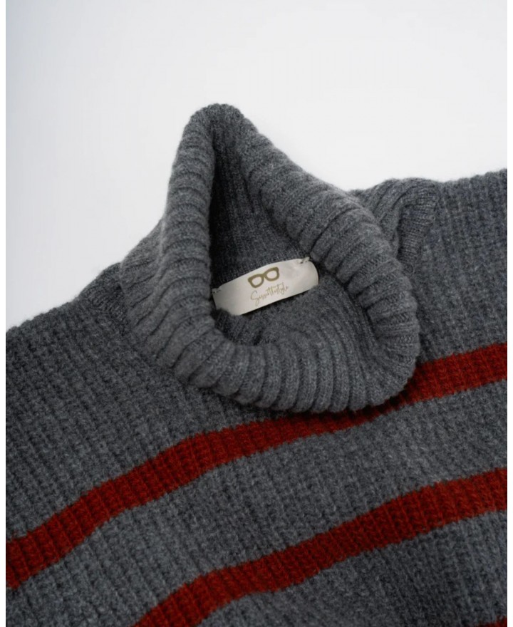 Women's High Neck Wool Shawl Collar in Gray/Burnt DAV01R VAR.08 GRIGIO I25