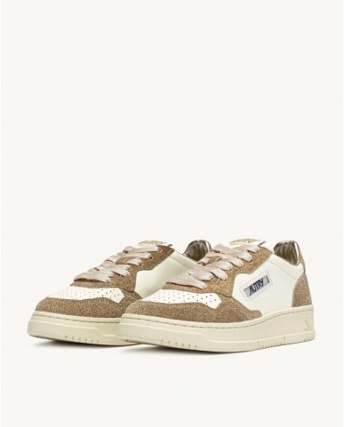 Autry - Scarpa Medalist Pelle Bicolor Glitter Beige Donna AULW TA03 CON