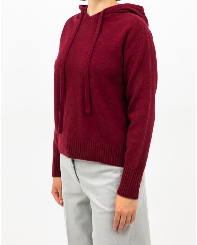 Arovescio - Felpa Cappuccio Lana Bordeaux Donna W1620/06 262 BURGUND I25