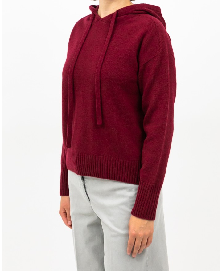 Arovescio - Felpa Cappuccio Lana Bordeaux Donna W1620/06 262 BURGUND I25