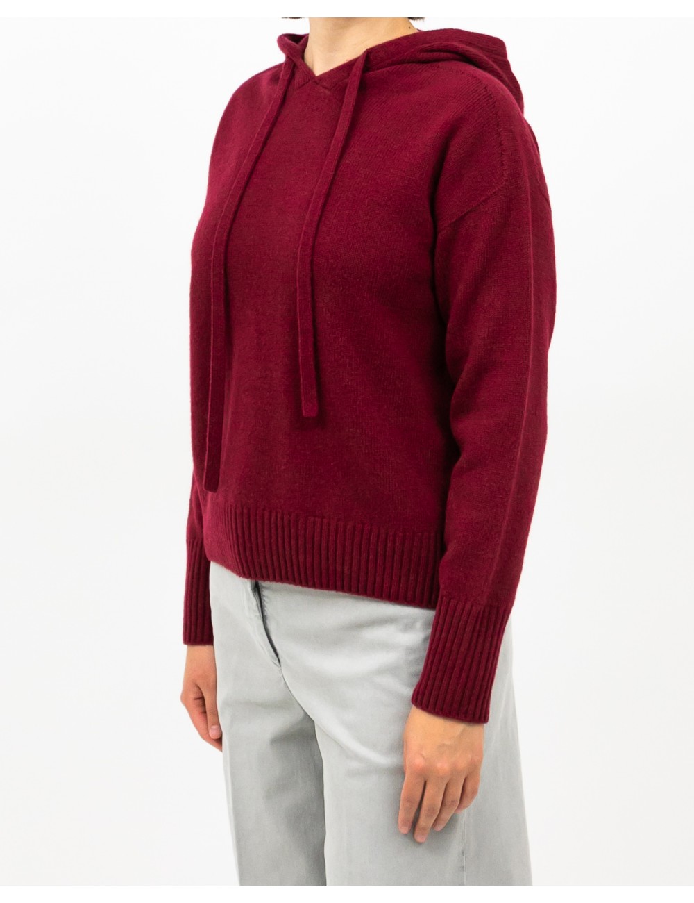 Arovescio - Felpa Cappuccio Lana Bordeaux Donna W1620/06 262 BURGUND I25