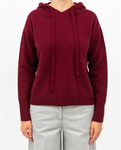Arovescio - Felpa Cappuccio Lana Bordeaux Donna W1620/06 262 BURGUND I25