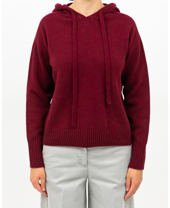 Arovescio - Felpa Cappuccio Lana Bordeaux Donna W1620/06 262 BURGUND I25
