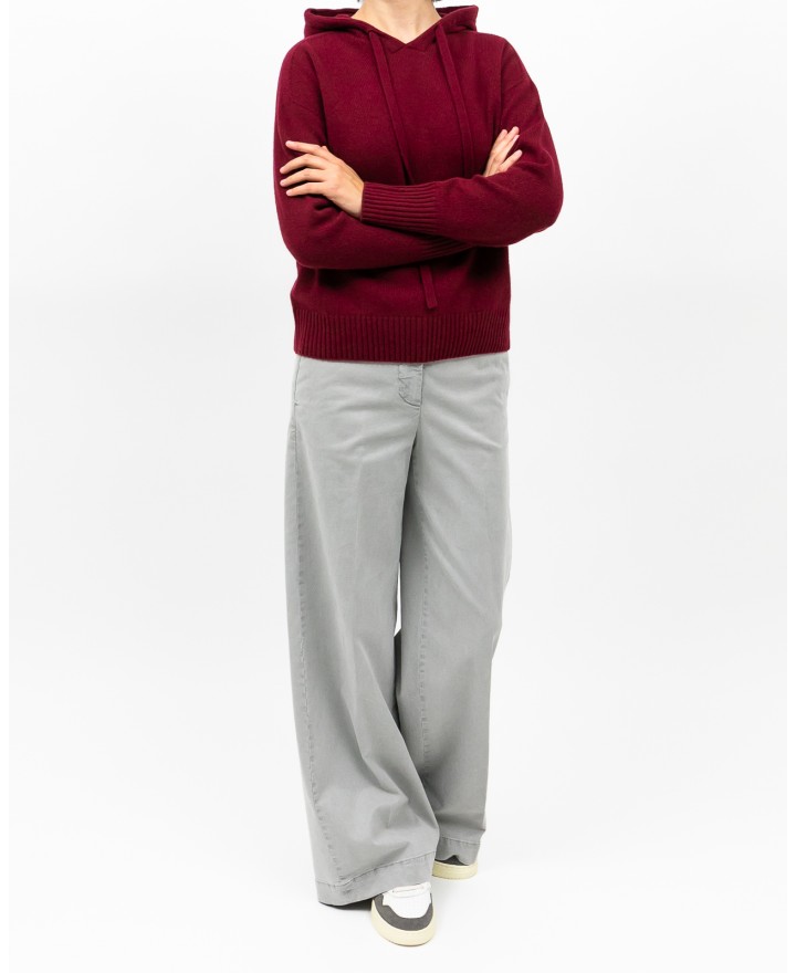 Arovescio - Felpa Cappuccio Lana Bordeaux Donna W1620/06 262 BURGUND I25
