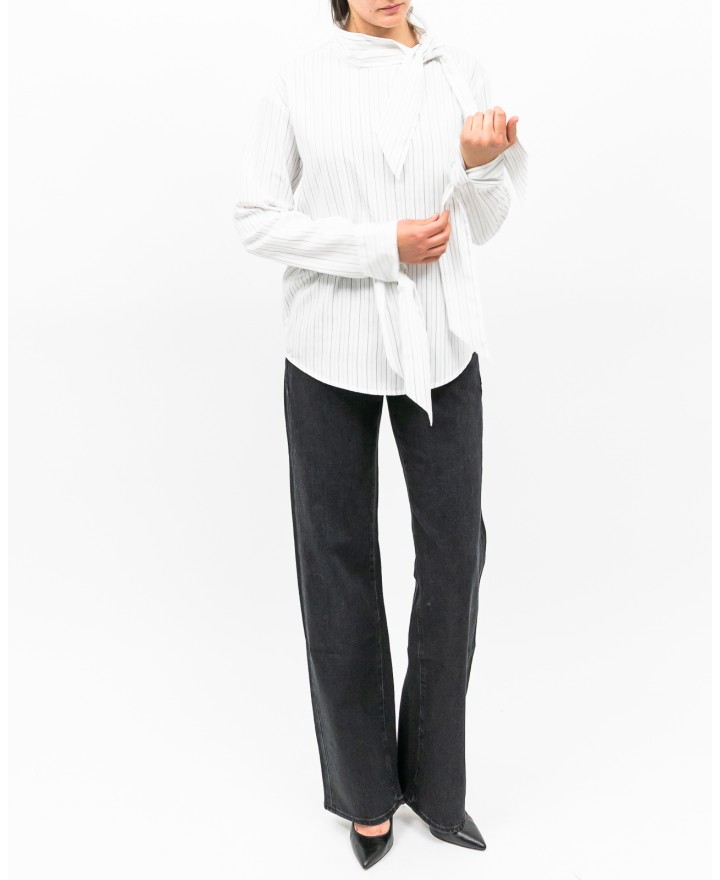 Tela - Camicia Rebel Fiocco Righe Bianca Donna 020155 Y001 FANTASIA I25