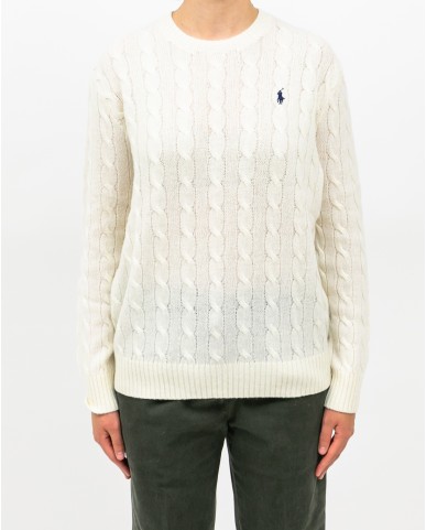 Polo Ralph Lauren - Maglia Over Treccia Bianca Donna 211972115004 I25