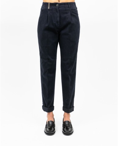 Peserico - Women's Blue Cotton Twill Pants P04987L51 061 I25