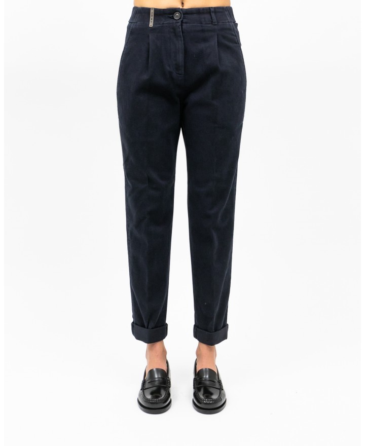 Peserico - Women's Blue Cotton Twill Pants P04987L51 061 I25