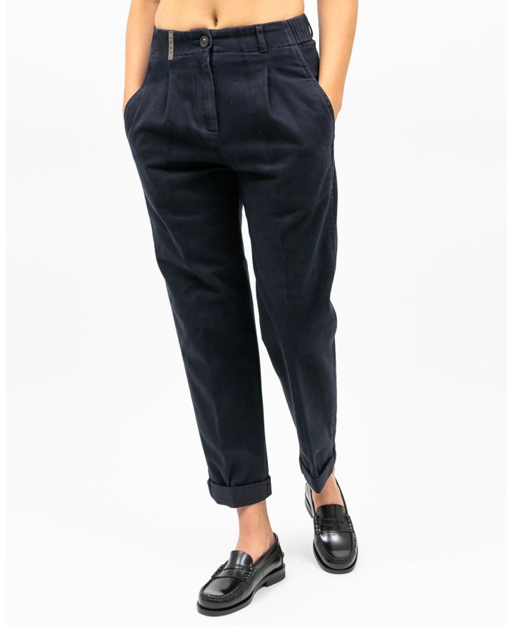 Peserico - Women's Blue Cotton Twill Pants P04987L51 061 I25