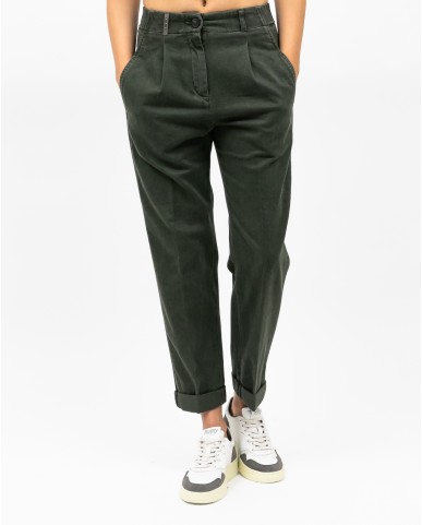 Peserico - Women's Green Cotton Twill Pants P04987L51 039 I25