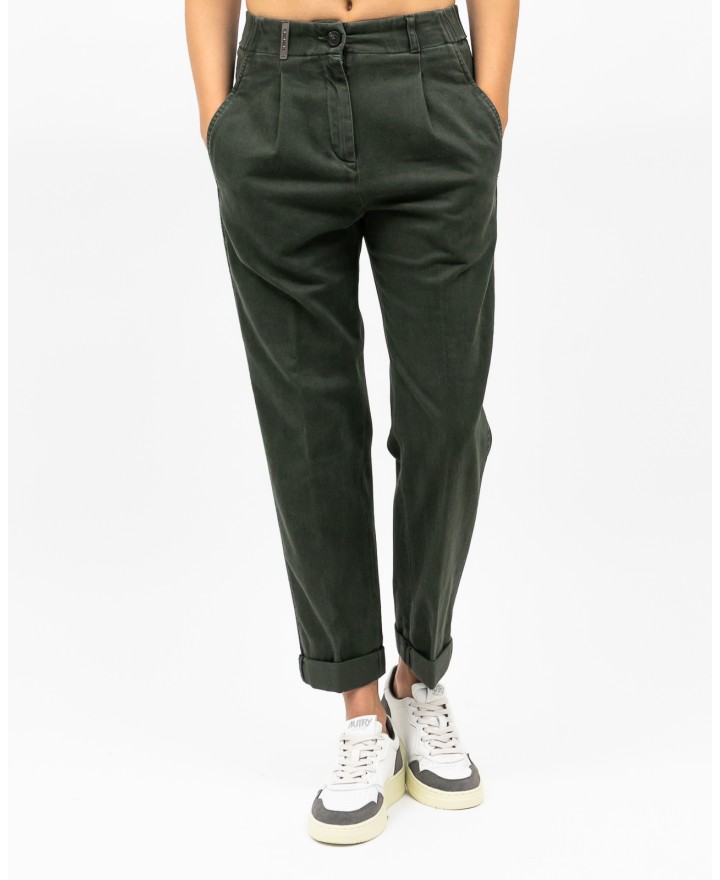 Peserico - Women's Green Cotton Twill Pants P04987L51 039 I25