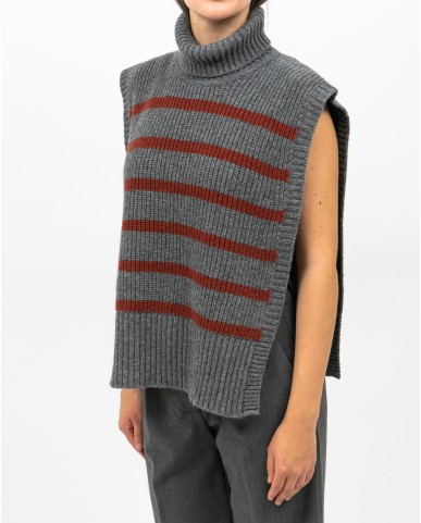 Women's High Neck Wool Shawl Collar in Gray/Burnt DAV01R VAR.08 GRIGIO I25