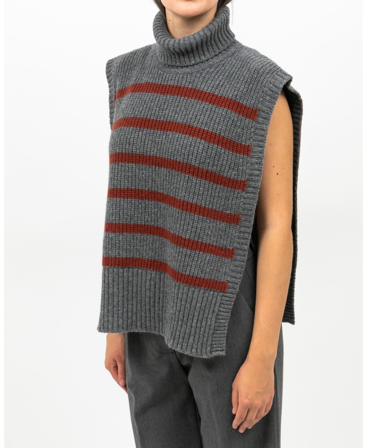 Women's High Neck Wool Shawl Collar in Gray/Burnt DAV01R VAR.08 GRIGIO I25