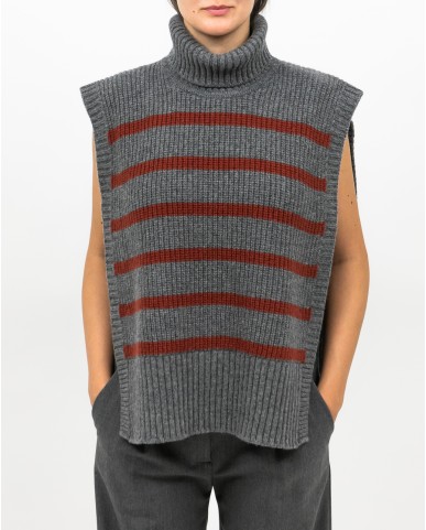 Women's High Neck Wool Shawl Collar in Gray/Burnt DAV01R VAR.08 GRIGIO I25