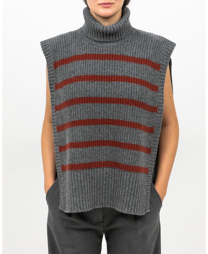 Women's High Neck Wool Shawl Collar in Gray/Burnt DAV01R VAR.08 GRIGIO I25