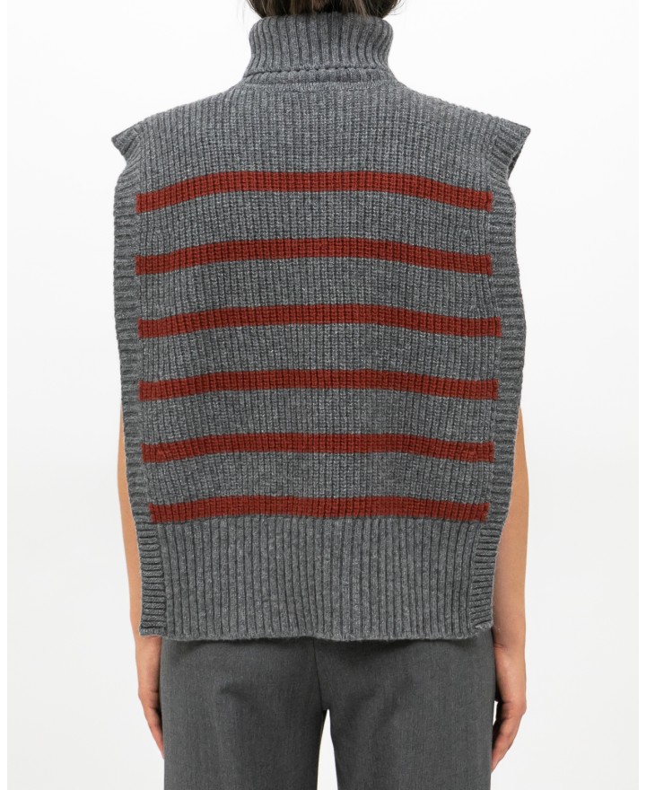 Women's High Neck Wool Shawl Collar in Gray/Burnt DAV01R VAR.08 GRIGIO I25