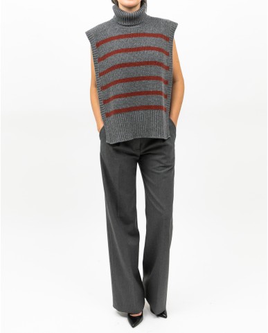 Women's High Neck Wool Shawl Collar in Gray/Burnt DAV01R VAR.08 GRIGIO I25