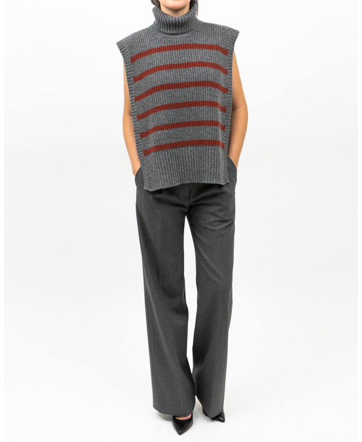 Women's High Neck Wool Shawl Collar in Gray/Burnt DAV01R VAR.08 GRIGIO I25