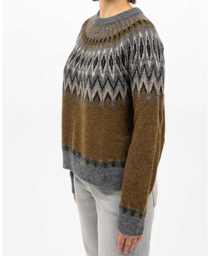 Roberto Collina - Girocollo Norvegese Cammello Donna F23001 05 GRIGIO/CAM I25