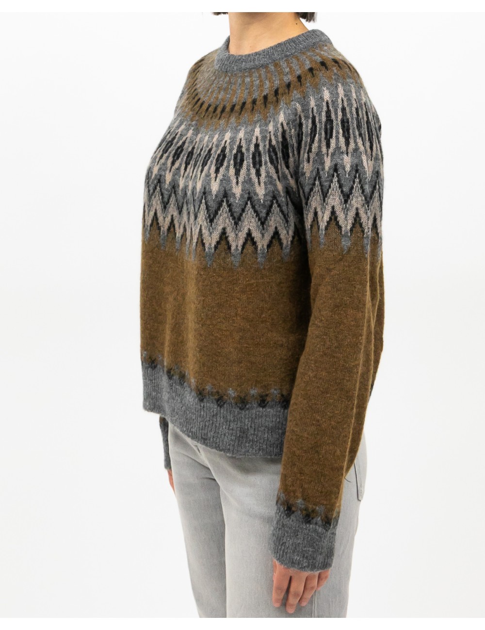 Roberto Collina - Girocollo Norvegese Cammello Donna F23001 05 GRIGIO/CAM I25