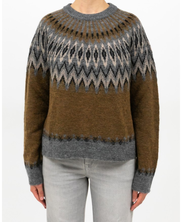 Roberto Collina - Girocollo Norvegese Cammello Donna F23001 05 GRIGIO/CAM I25