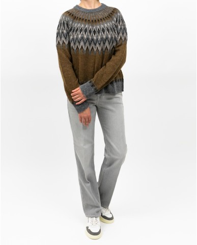 Roberto Collina - Girocollo Norvegese Cammello Donna F23001 05 GRIGIO/CAM I25