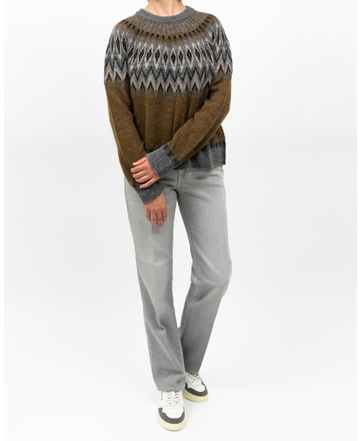 Roberto Collina - Girocollo Norvegese Cammello Donna F23001 05 GRIGIO/CAM I25