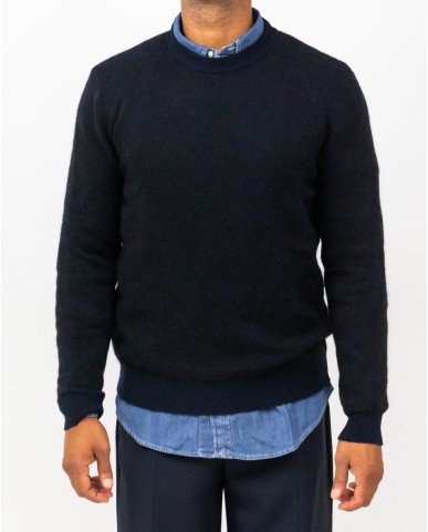 Roberto Collina - Men's Navy Blue Crew Neck Sweater M26101 10 NAVY I25