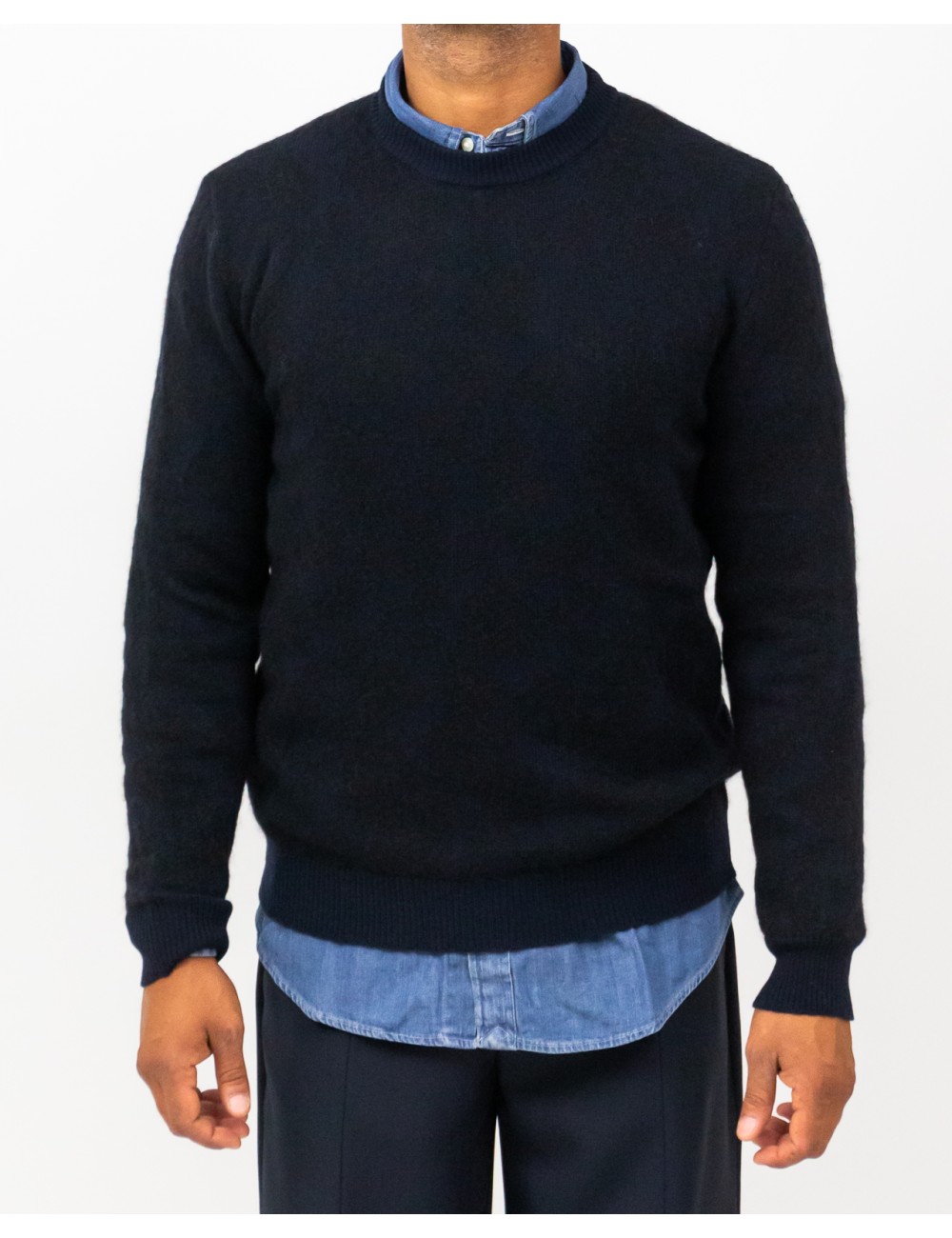 Roberto Collina - Men's Navy Blue Crew Neck Sweater M26101 10 NAVY I25