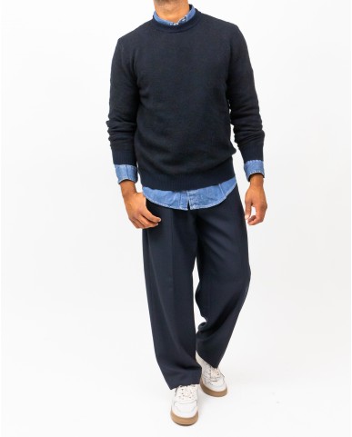 Roberto Collina - Men's Navy Blue Crew Neck Sweater M26101 10 NAVY I25