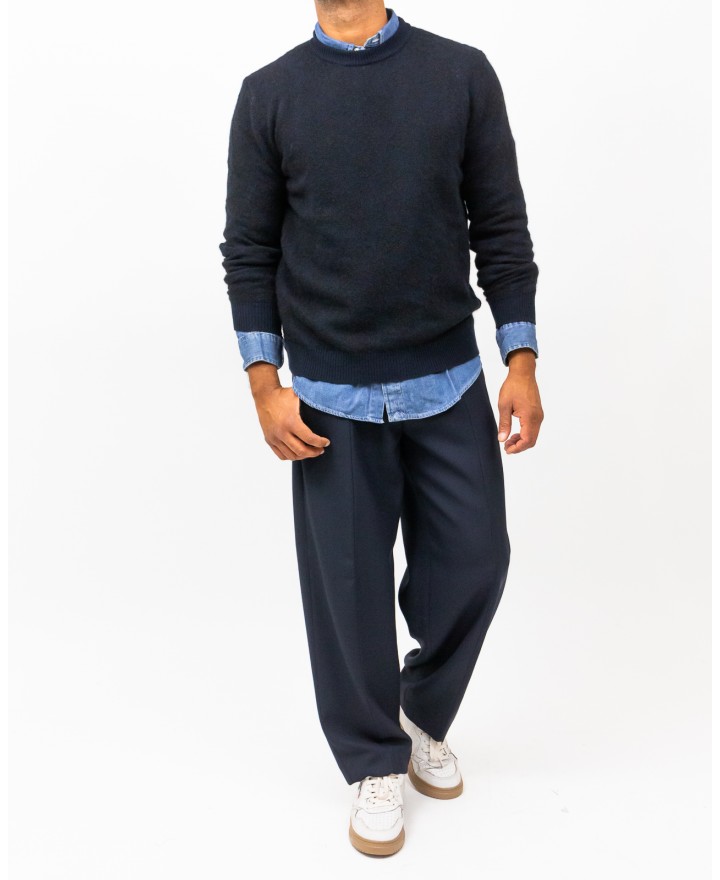 Roberto Collina - Men's Navy Blue Crew Neck Sweater M26101 10 NAVY I25