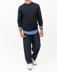 Roberto Collina - Men's Navy Blue Crew Neck Sweater M26101 10 NAVY I25