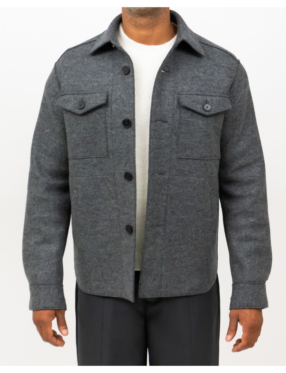 Harris Wharf - Giacca Camicia Lana Grigia Uomo H9320MLK 140 MIDDLE I25