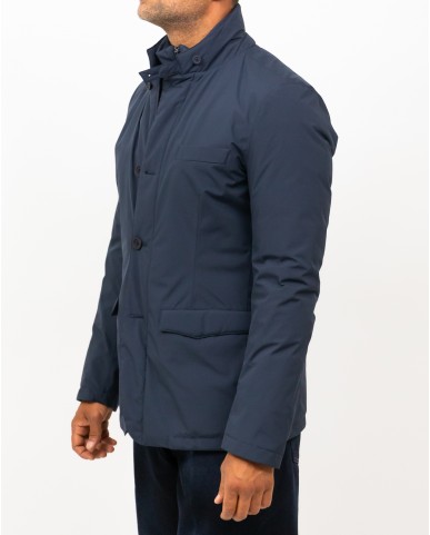 Herno - Men's Short Down Jacket with Blue Front Panel PI001243U 12840 9201 I25