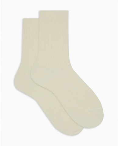 Gallo - Women's White Ribbed Calf Socks AP514736 10808 PANNA I25