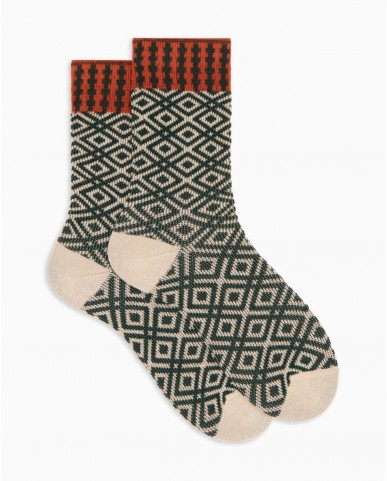 Gallo - Women's Green Diamond Pattern Calf Socks AP516359 15384 ORO I25