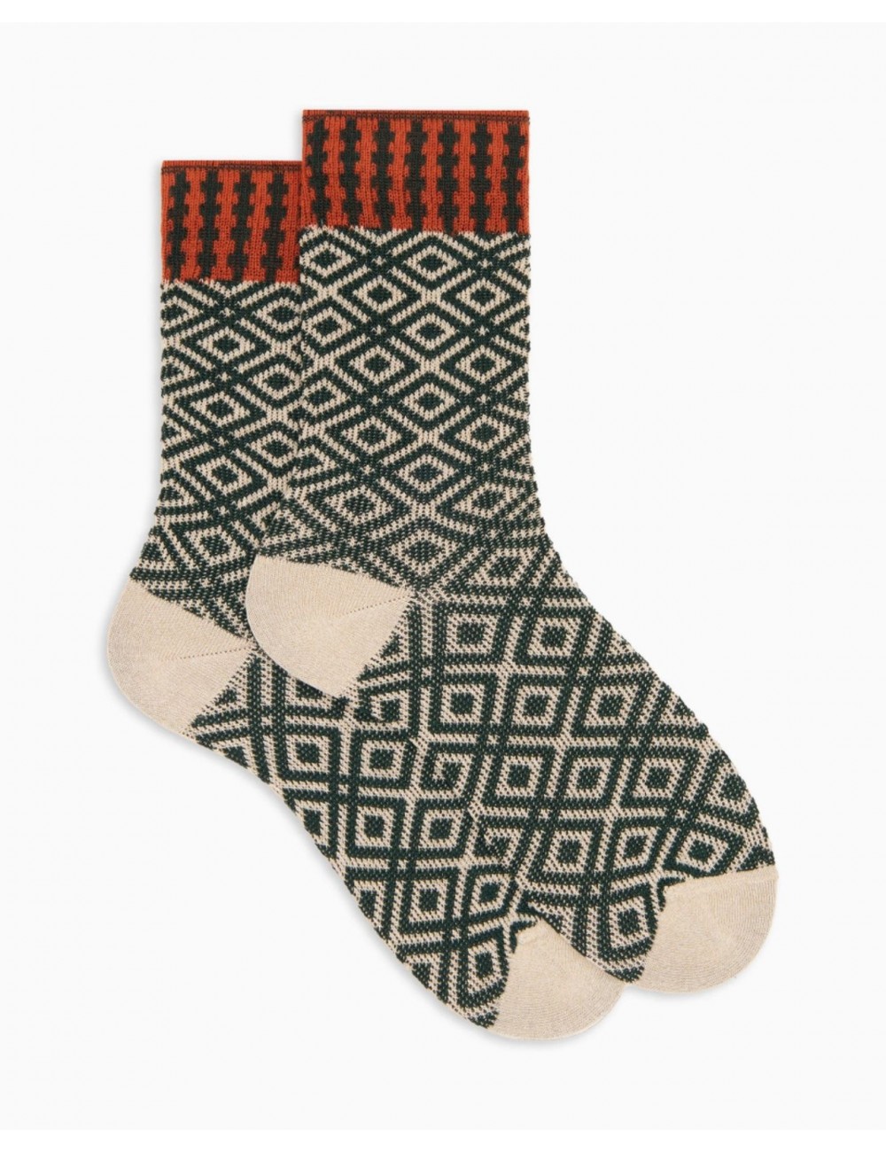 Gallo - Women's Green Diamond Pattern Calf Socks AP516359 15384 ORO I25