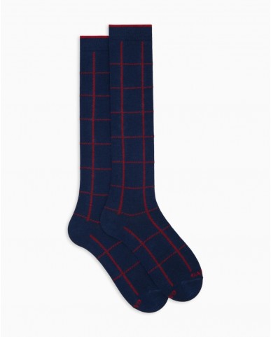 Gallo - Men's Blue Checkered Knee-High Socks AP516382 12679 ROYAL I25