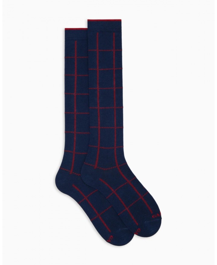 Gallo - Men's Blue Checkered Knee-High Socks AP516382 12679 ROYAL I25