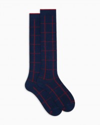Gallo - Men's Blue Checkered Knee-High Socks AP516382 12679 ROYAL I25