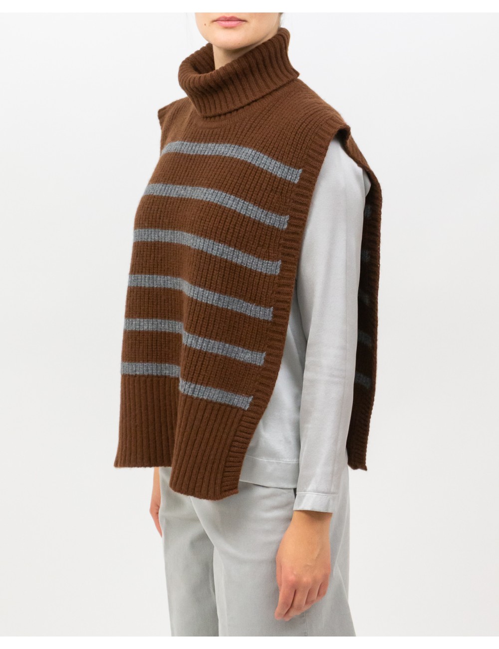 Women's High Neck Wool Scarf in Dark Brown/Gray DAV01R VAR.04 MORO/G I25