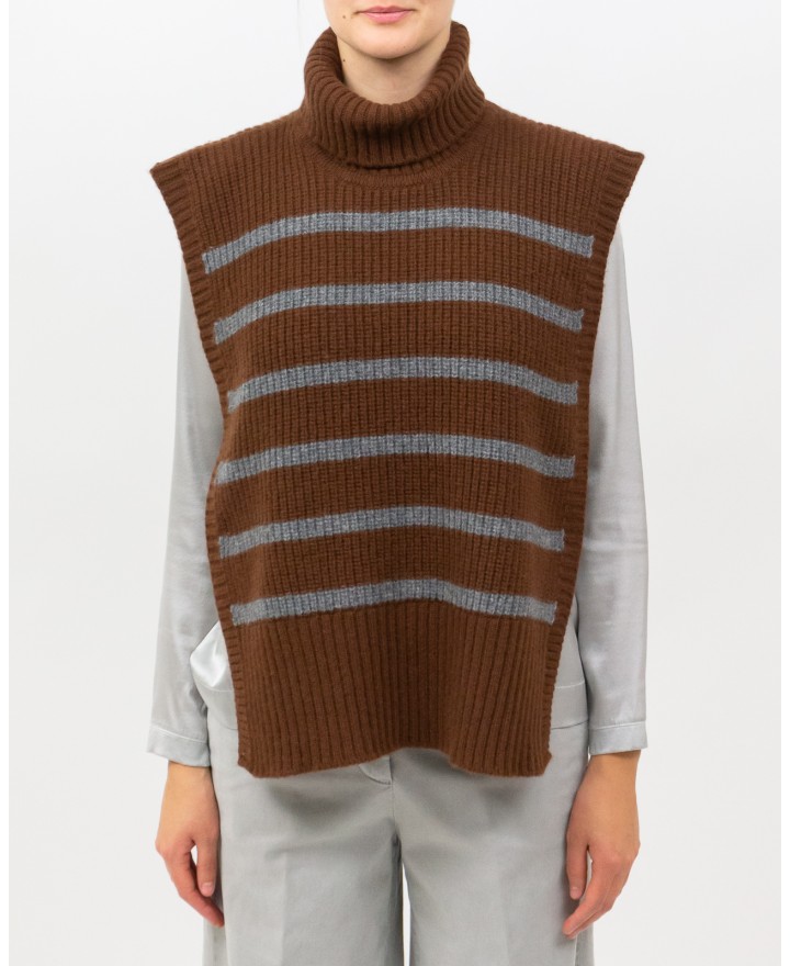 Women's High Neck Wool Scarf in Dark Brown/Gray DAV01R VAR.04 MORO/G I25