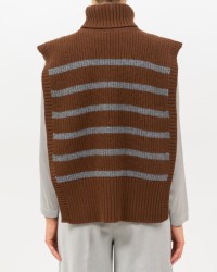 Women's High Neck Wool Scarf in Dark Brown/Gray DAV01R VAR.04 MORO/G I25