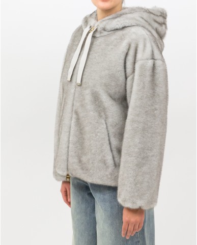 Herno - Women's Short Gray Fur Bomber Jacket GI000318D 12739 9410 I25