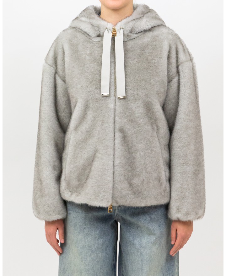 Herno - Women's Short Gray Fur Bomber Jacket GI000318D 12739 9410 I25