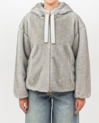 Herno - Women's Short Gray Fur Bomber Jacket GI000318D 12739 9410 I25