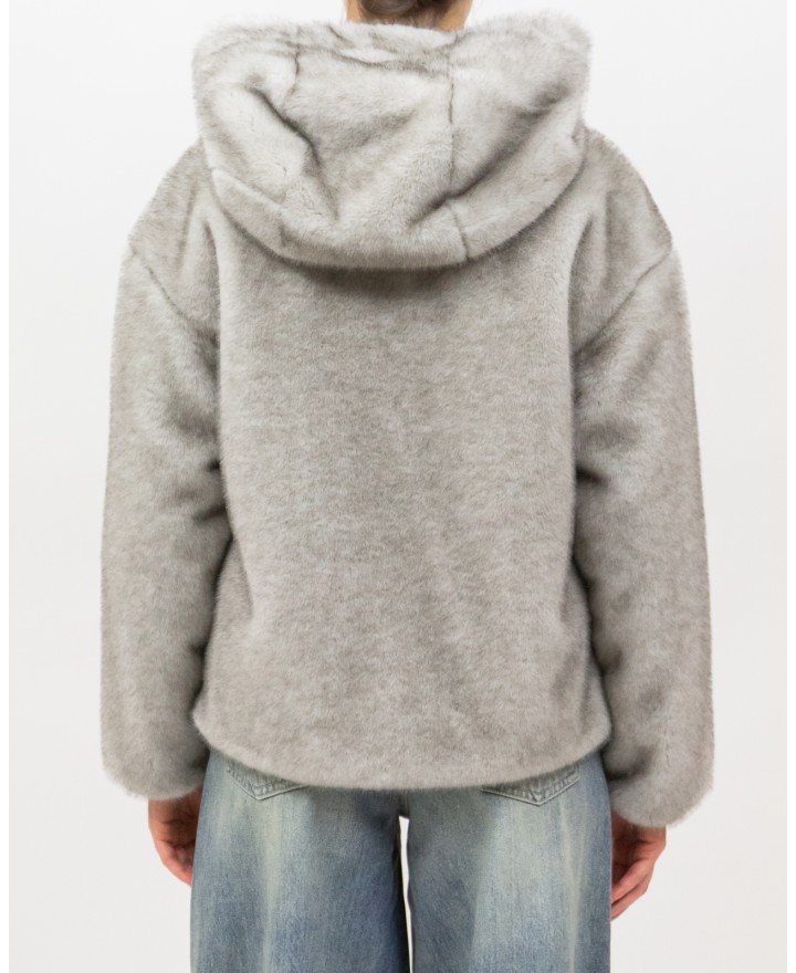 Herno - Women's Short Gray Fur Bomber Jacket GI000318D 12739 9410 I25