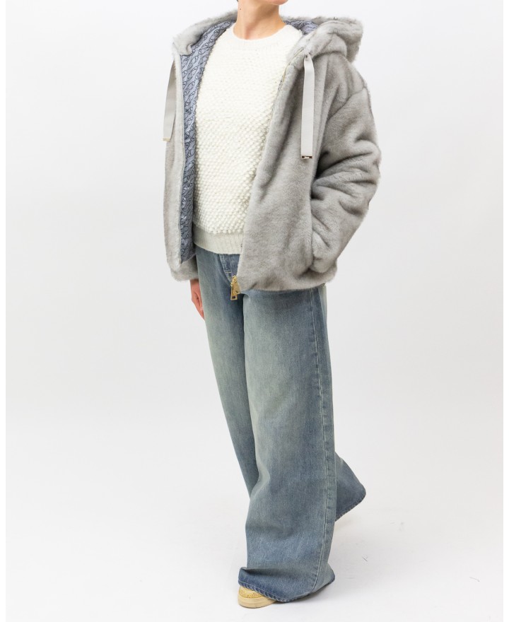 Herno - Women's Short Gray Fur Bomber Jacket GI000318D 12739 9410 I25