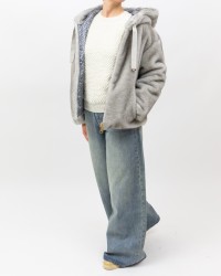 Herno - Women's Short Gray Fur Bomber Jacket GI000318D 12739 9410 I25