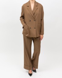 Inès - Women's Tobacco Double-Breasted Jacket with Slit 4010 4334 43 I25